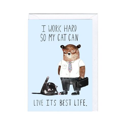 Greeting Card - JA2137 WORK HARD CAT