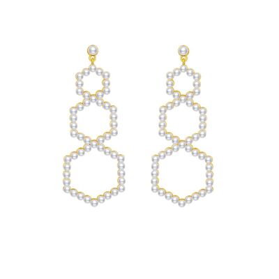 Gold Plated Silver Pearl Pavé Set Oversized Earrings