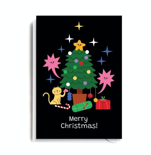 Greeting Card - LP102 MERRY CHRISTMAS CAT TREE