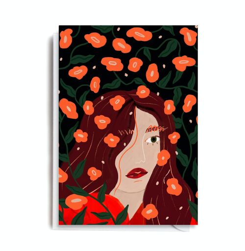 Greeting Card - MAX106 RED FLOWER GIRL