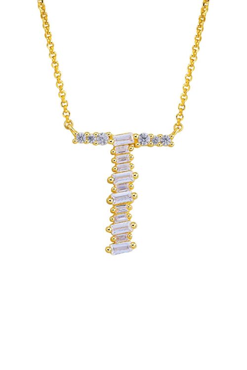 Gold Plated Sterling Silver Initial Necklace - Letter T