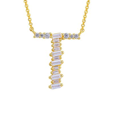 Gold Plated Sterling Silver Initial Necklace - Letter T