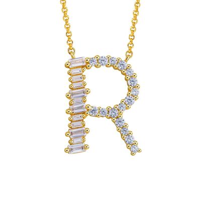 Gold Plated Sterling Silver Initial Necklace - Letter R