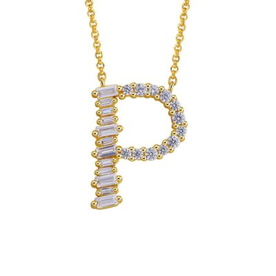 Gold Plated Sterling Silver Initial Necklace - Letter P