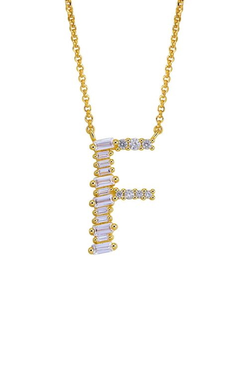 Gold Plated Sterling Silver Initial Necklace - Letter F