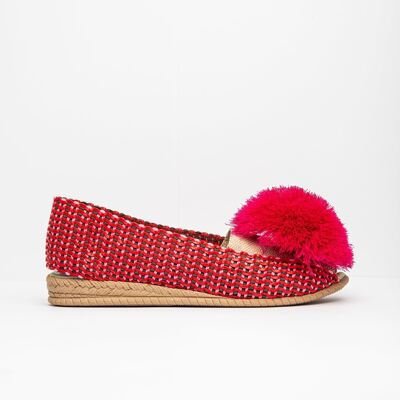 Red Ixora - Women's Espadrilles with Rubber sole Pompoms