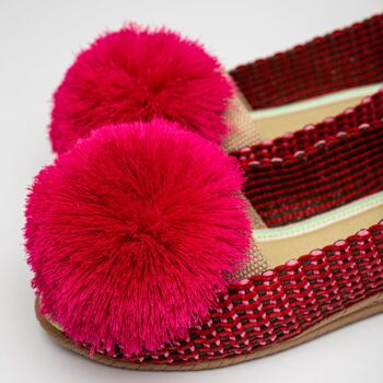 Ixora Rouge - Espadrilles Femme Semelle Caoutchouc Pompons 4