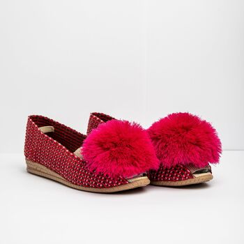 Ixora Rouge - Espadrilles Femme Semelle Caoutchouc Pompons 5