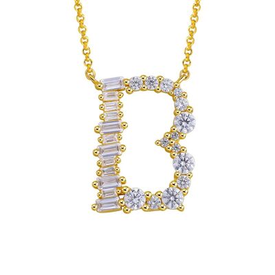 Gold Plated Sterling Silver Initial Necklace - Letter B