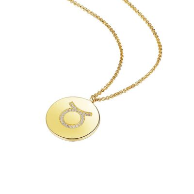 Collar Zodiaco Plata Chapado En Oro - Tauro