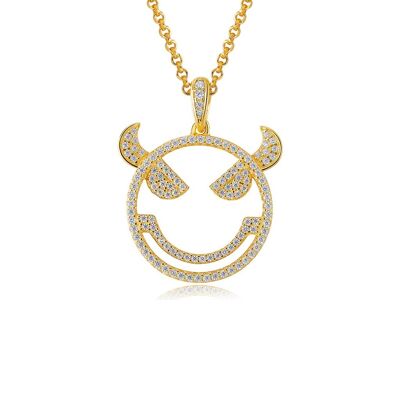 Collar De Plata Chapado En Oro Emoji Evil Monster