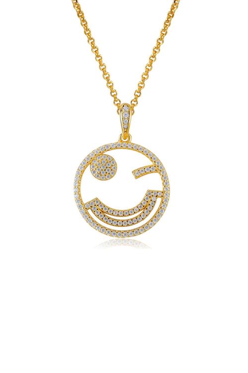 Emoji Naughty Wink Gold Plated Silver Necklace