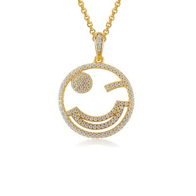 Collier en argent plaqué or Emoji Naughty Wink