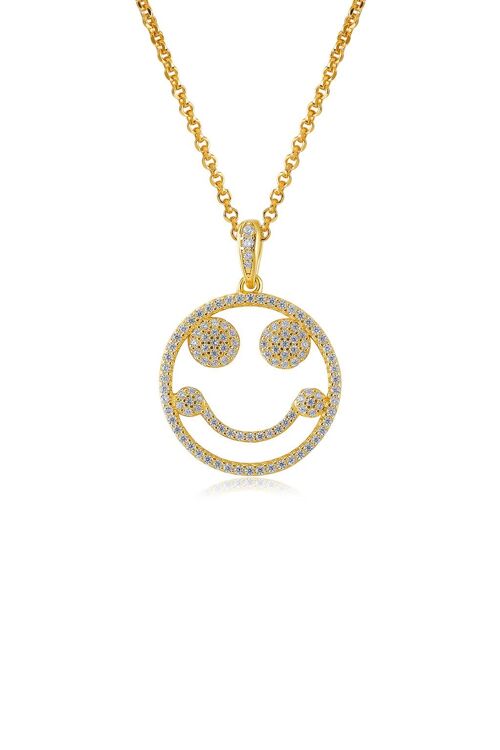 Emoji Happy Mood Gold Plated Silver Necklace