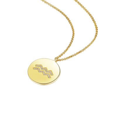 Gold Plated Silver Zodiac Necklace - Aquarius