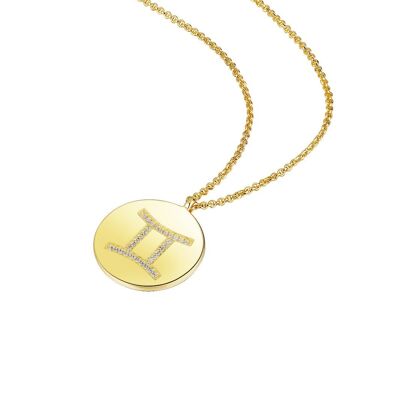 Collar Zodiaco De Plata Chapado En Oro - Géminis
