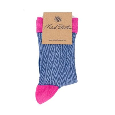 Miss Blue-Fuchsia Low Cane Spike Socke