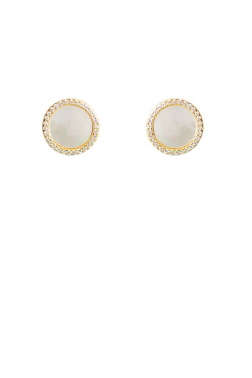 Mother of Pearl Silver Ear Studs Gold Finish