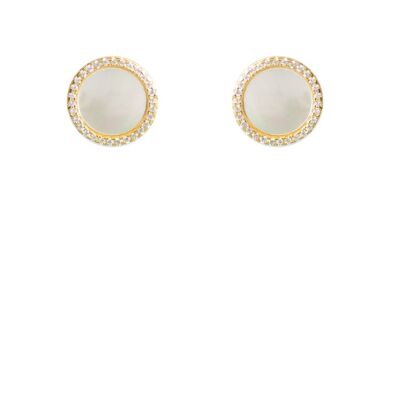 Mother of Pearl Silver Ear Studs Gold Finish