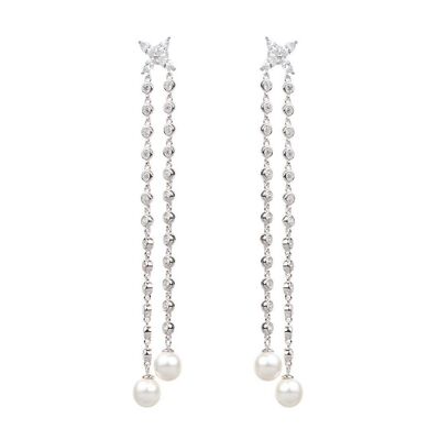Orecchini pendenti in argento con perle di conchiglia a doppia catena