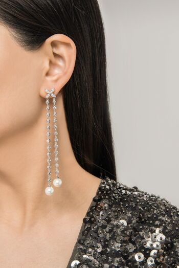 Boucles d'oreilles pendantes en argent avec perle de mariage double chaîne 3