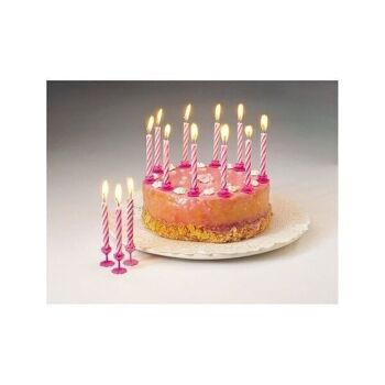 Lot de 20 bougies d'anniversaire avec 12 bobèches rose ou bleu Fackelmann 3