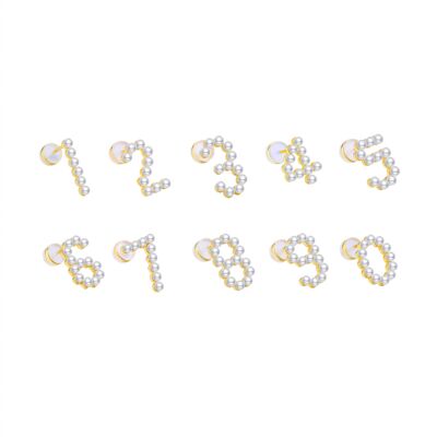 Number 0-10 Whole Set Yellow Gold Silver Studs