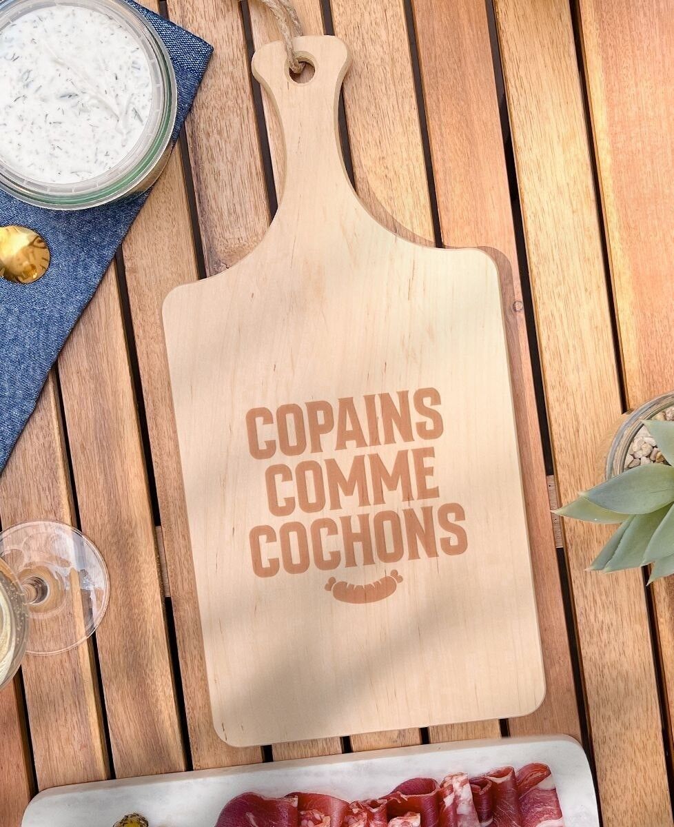 Tagliere da aperitivo con manico Friends as Pigs (inciso)