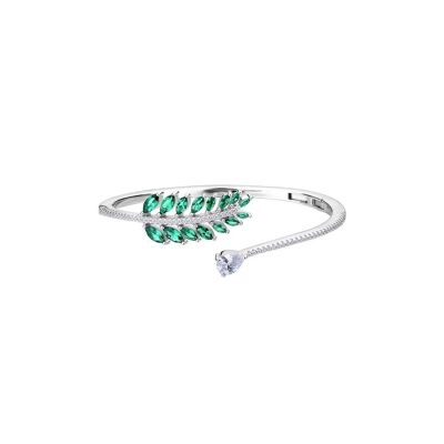 Falling Leaves Emerald Green Silver CZ Bangle