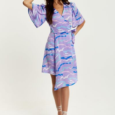 Liquorish Mini Abstract Zebra Print Wrap Dress In Lilac