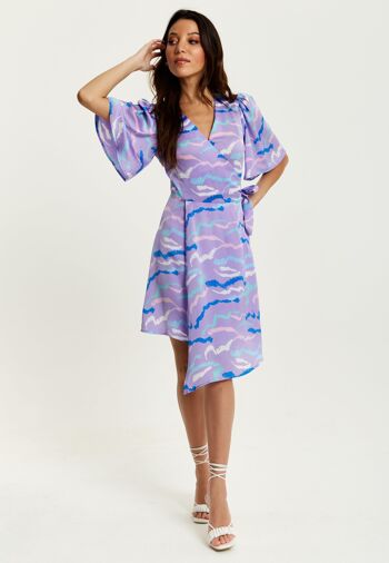 Liquorish - Mini robe portefeuille à imprimé zèbre abstrait - Lilas 1