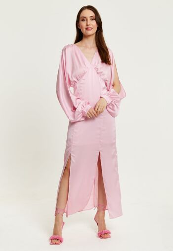 Robe longue rose clair Liquorish avec fentes sur les manches 1