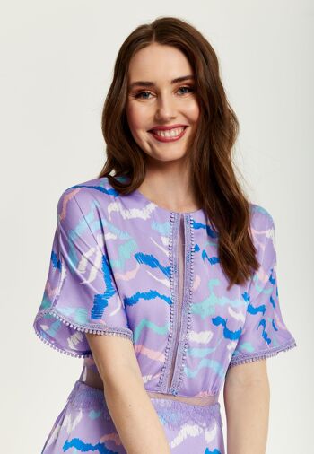 Liquorish - Robe mi-longue à imprimé zèbre abstrait avec détail en tulle - Lilas 5