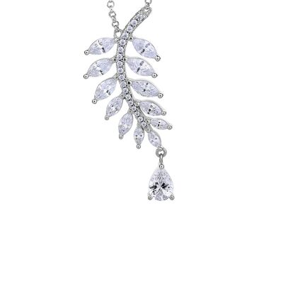 Collar llamativo de plata brillante con hojas caídas en blanco