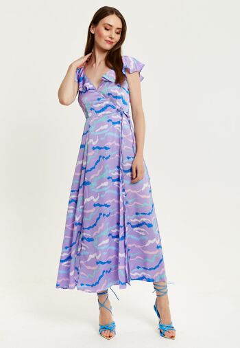 Liquorish - Robe portefeuille longue à imprimé zèbre abstrait - Lilas 2