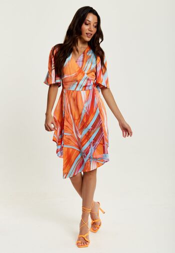 Mini robe portefeuille à imprimé abstrait Liquorish en orange 2