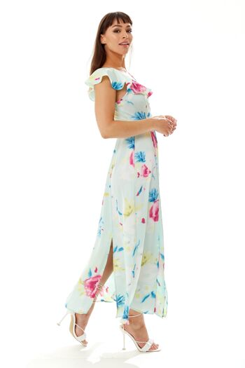 Liquorish Maxi robe portefeuille à imprimé floral en vert menthe 3