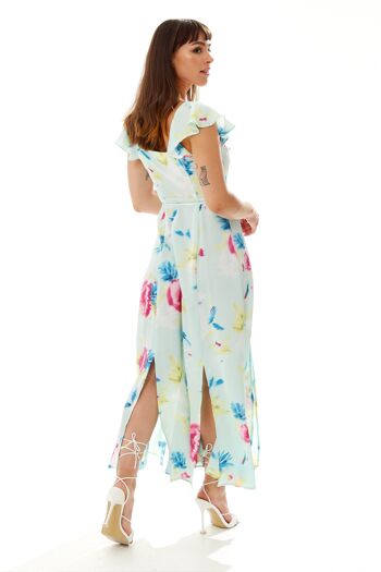 Liquorish Maxi robe portefeuille à imprimé floral en vert menthe 4