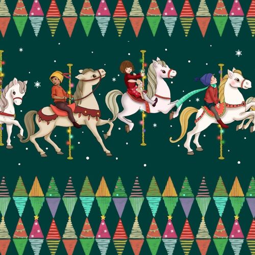 Christmas Carousel Double Border Organic Cotton Fabric