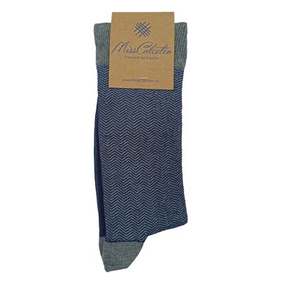 Miss Low Cane Sock Herringbone Navy-Grey