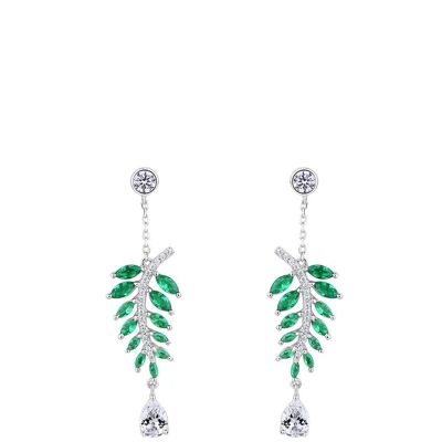 Falling Leaves Emerald Green Silver Drop Earrings