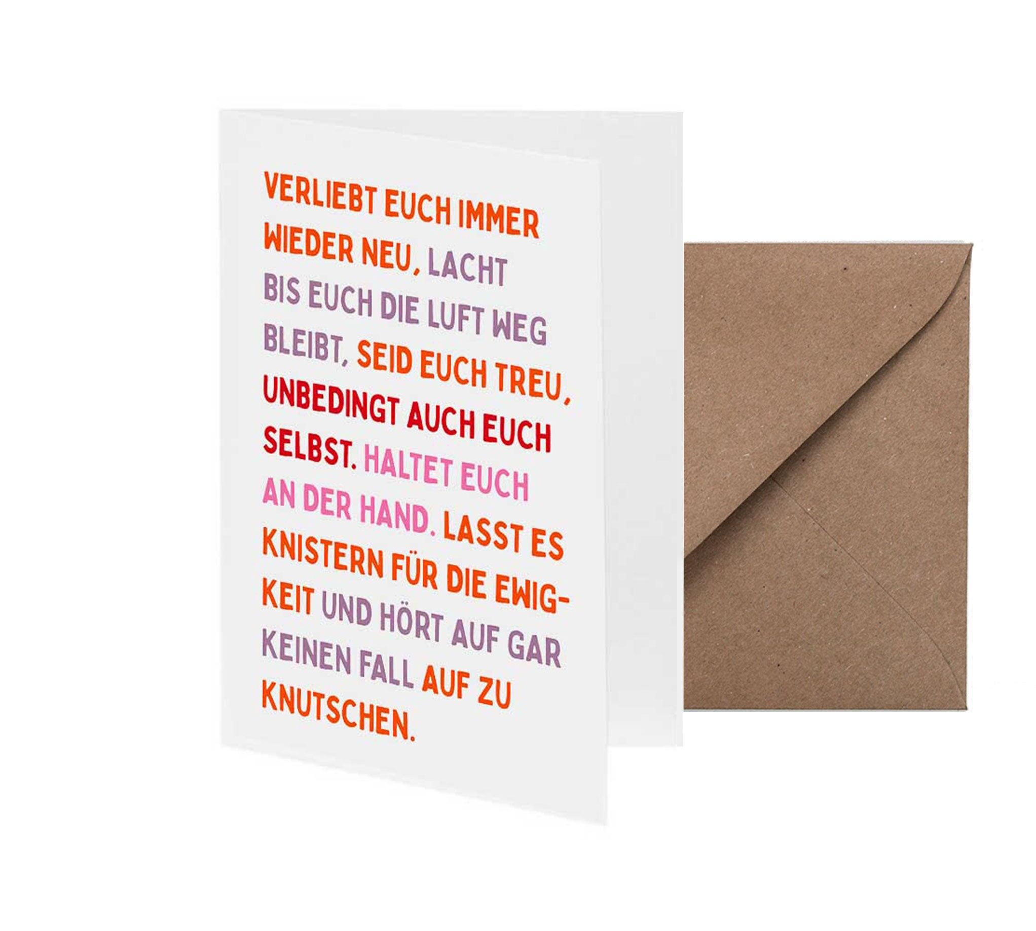 Biglietto d'auguri "Innamorarsi ancora e ancora" con stampa neon