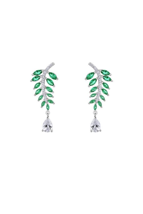 Falling Leaves Emerald Green Silver Stud Earrings