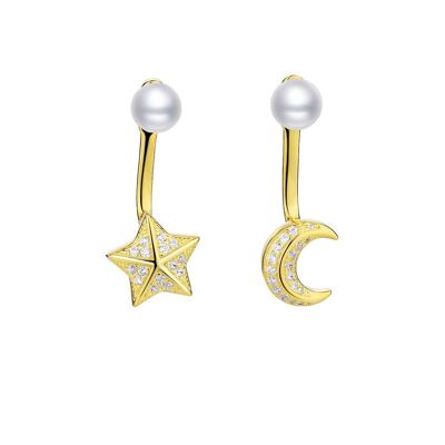 Gold Plated Silver Star Moon 2 Way Earrings