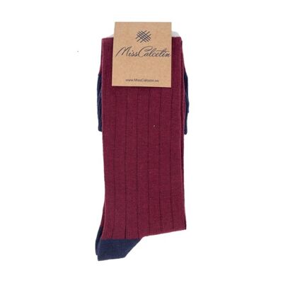 Miss Bordeaux-Navy Ribbed High Cane Sock