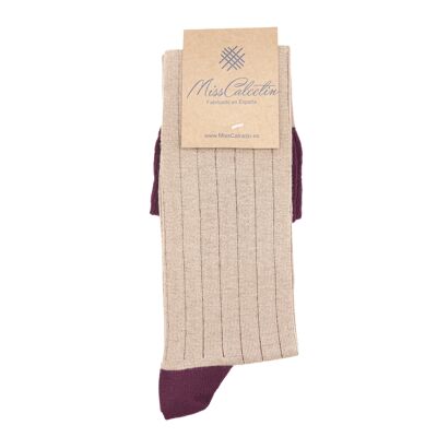 Miss Camel-Bordeaux Ribbed High Cane Sock