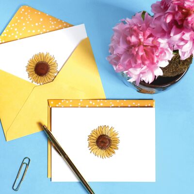 Coffret de cartes pour notes avec motif tournesol.