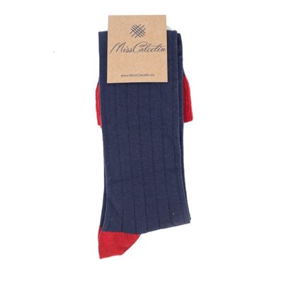 Miss Navy-Red Ribbed High Cane Sock