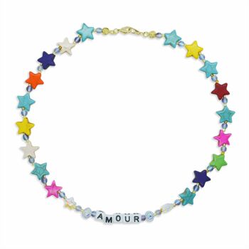 Collier de perles arc-en-ciel amour, collier de pierres précieuses coloré 1