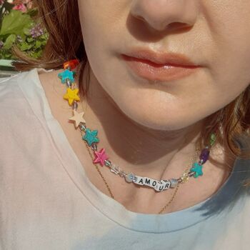 Collier de perles arc-en-ciel amour, collier de pierres précieuses coloré 3